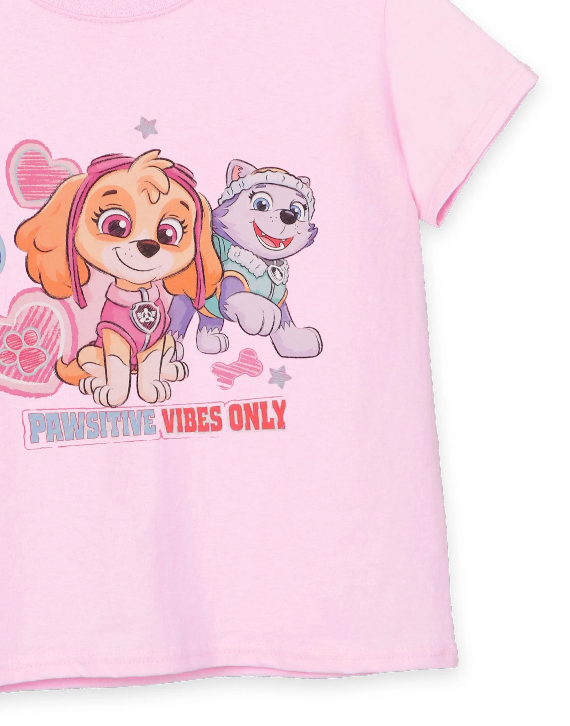 PAW Patrol Pawsitive Vibes Only Girls Pink Short Sleeved T-Shirt