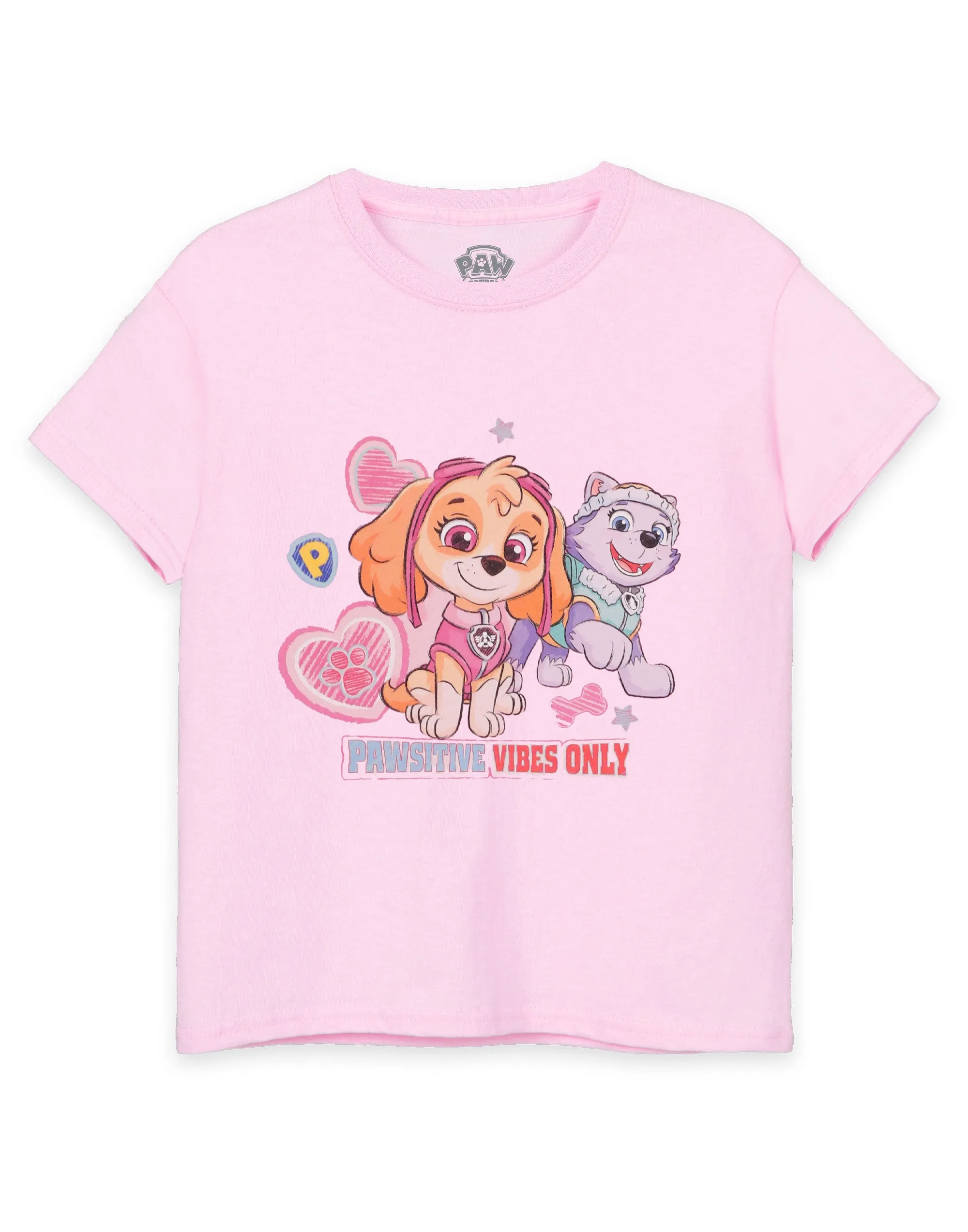 PAW Patrol Pawsitive Vibes Only Girls Pink Short Sleeved T-Shirt