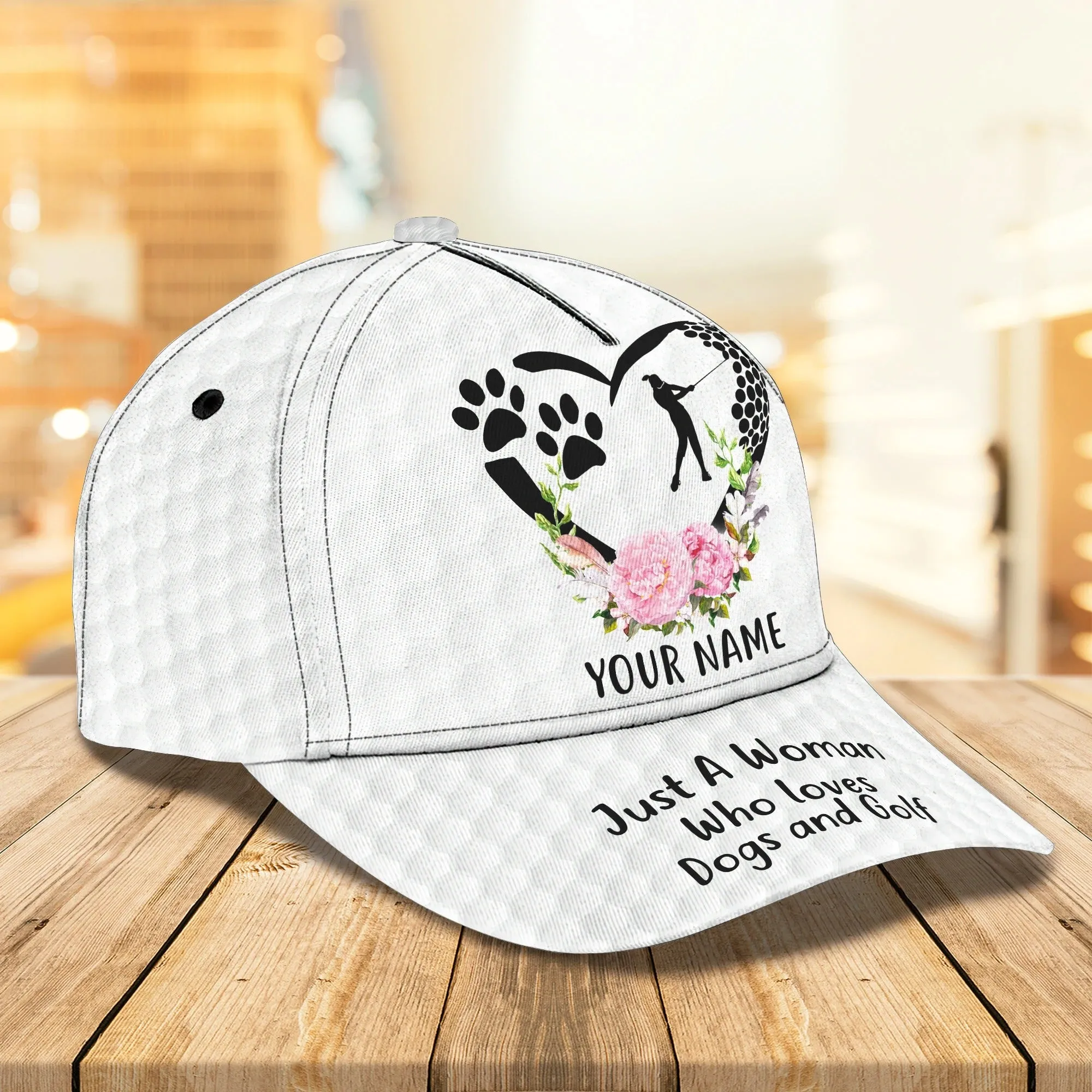 Personalized 3D Full Printed Cap For Girl Love Golf And Dog, 3D Golf Cap Hat For Her