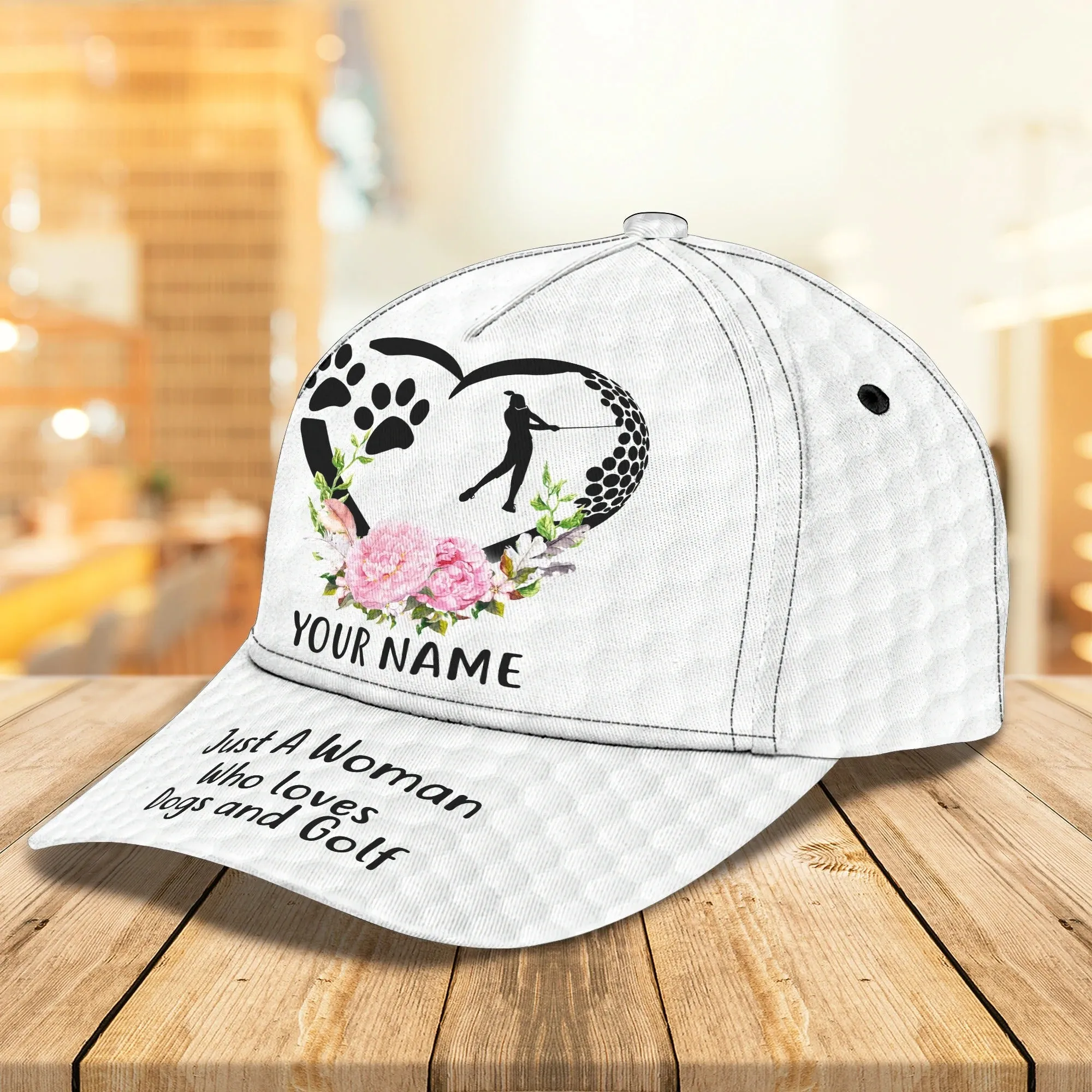 Personalized 3D Full Printed Cap For Girl Love Golf And Dog, 3D Golf Cap Hat For Her