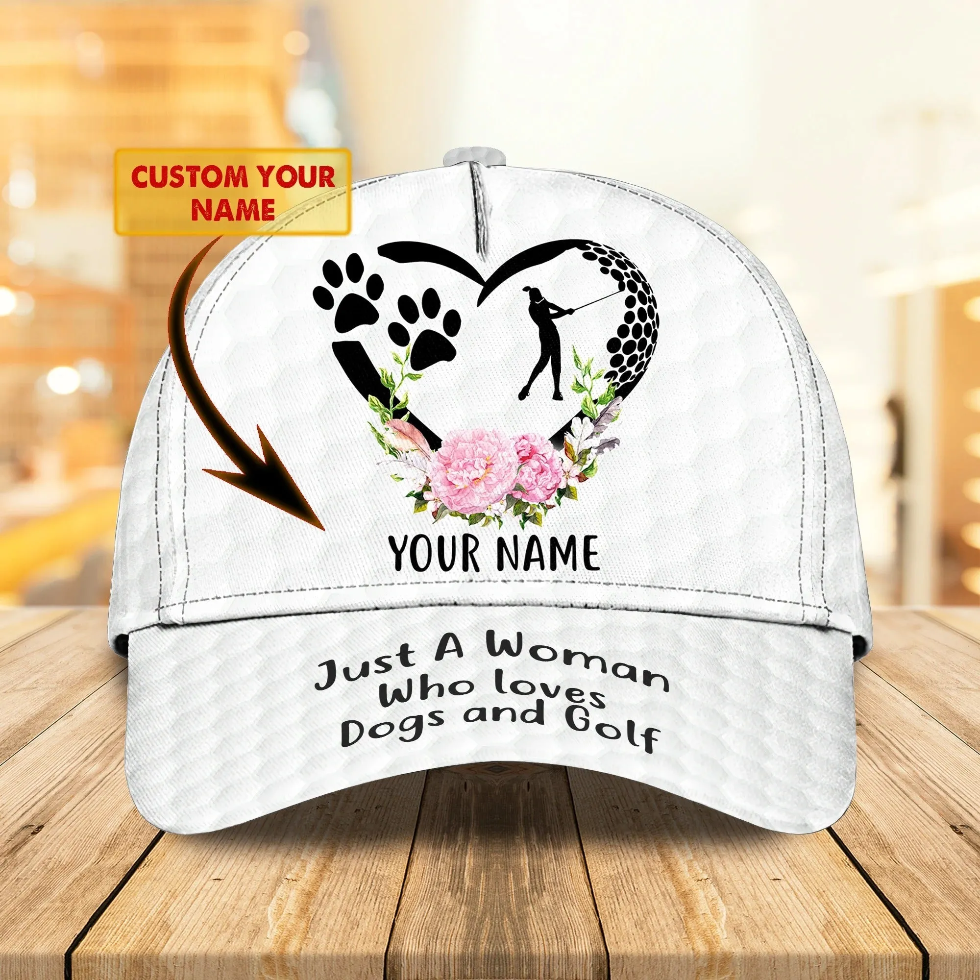 Personalized 3D Full Printed Cap For Girl Love Golf And Dog, 3D Golf Cap Hat For Her