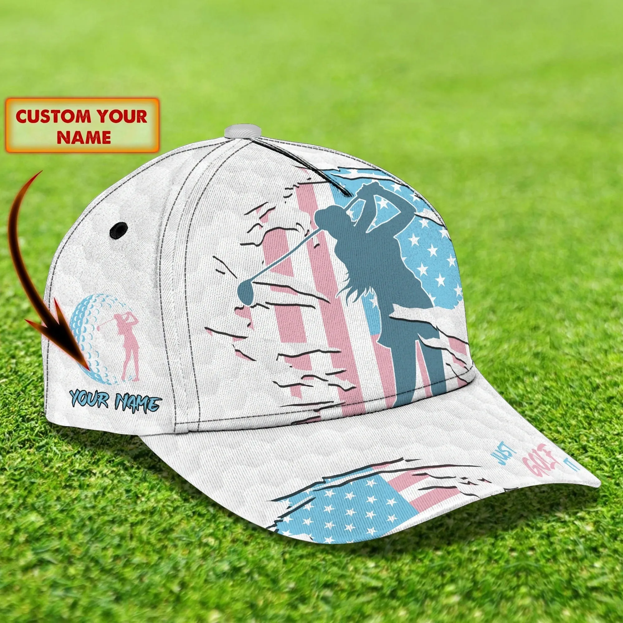 Personalized 3D Full Printed Cap For Girl Love Golf And Dog, 3D Golf Cap Hat For Her