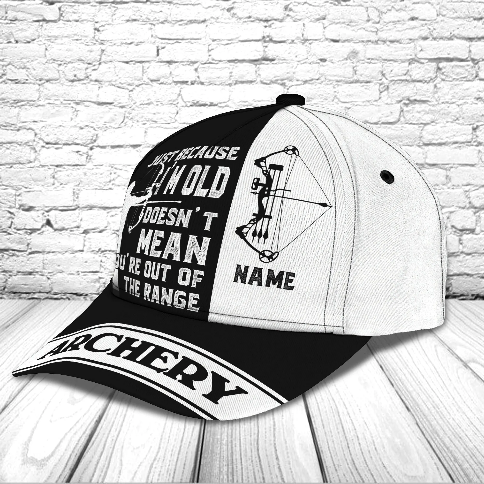 Personalized Name Archery Cap Hat, Black and White Archery Cap, Gift for Archer Cap