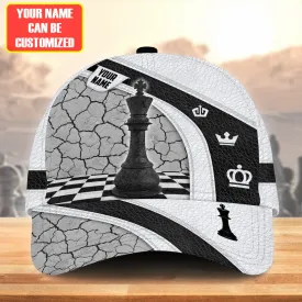 Personalized Name Leather Black and White King Chess Classic Cap, Gift for Men Love Chess