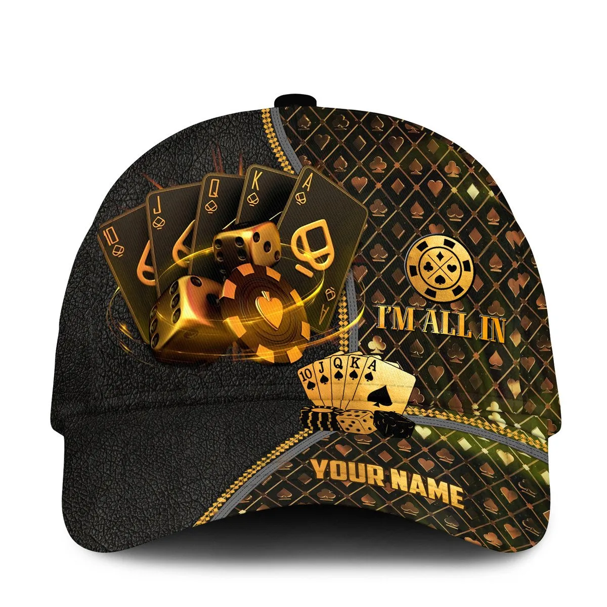 Personalized Name Leather Poker Classic Cap, Funny Cap I'm All In Poker, Cap Hat for Men Love Poker