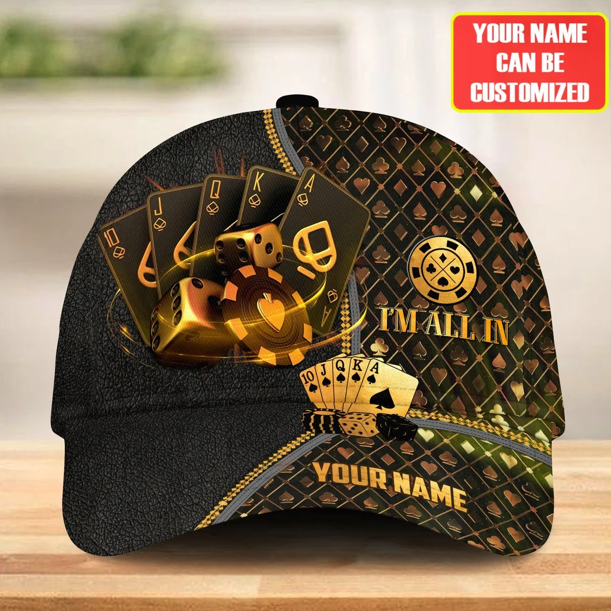 Personalized Name Leather Poker Classic Cap, Funny Cap I'm All In Poker, Cap Hat for Men Love Poker