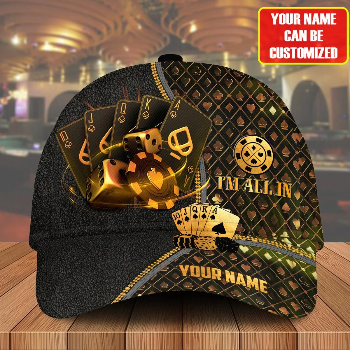 Personalized Name Leather Poker Classic Cap, Funny Cap I'm All In Poker, Cap Hat for Men Love Poker