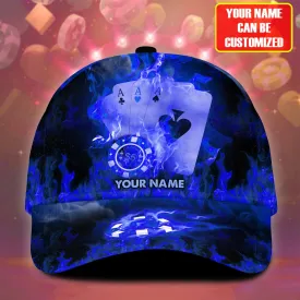 Personalized Name Multi Color Fire Poker Classic Cap, Poker On Fire Hat for Men