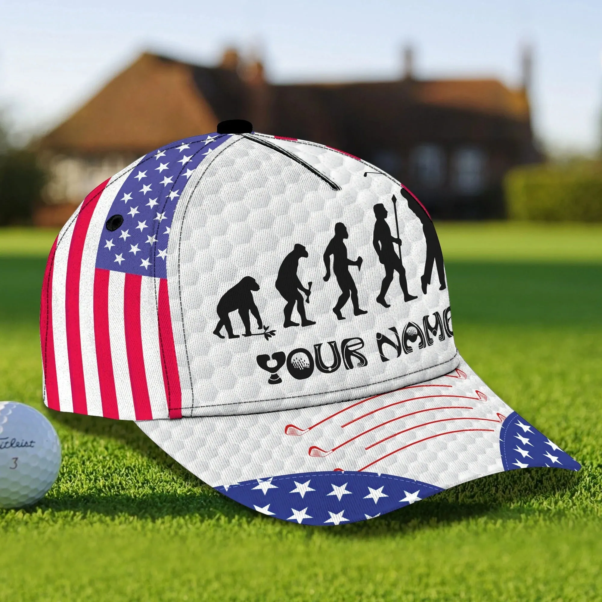 Personalized Progress Of A Golf Master 3D Cap Hat, I Love Golf Full Print White Cap Hat