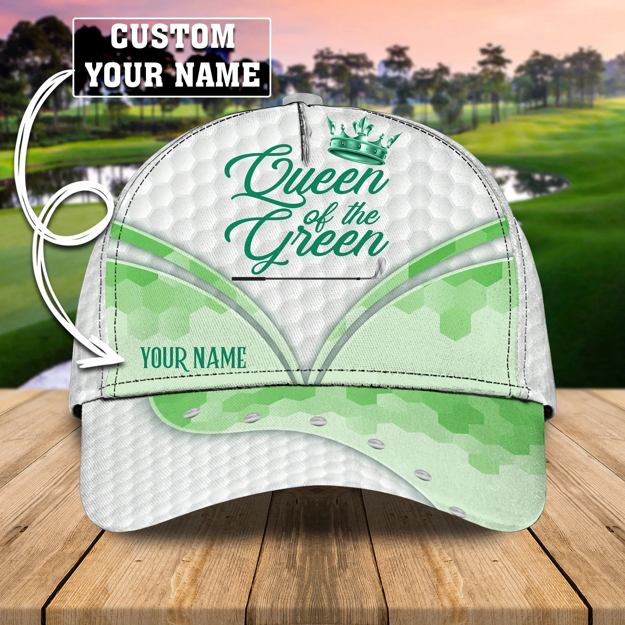 Personalized Womens Golf Cap, Queen Of The Green Baseball 3D Full Print Cap Hat For Golf Lover