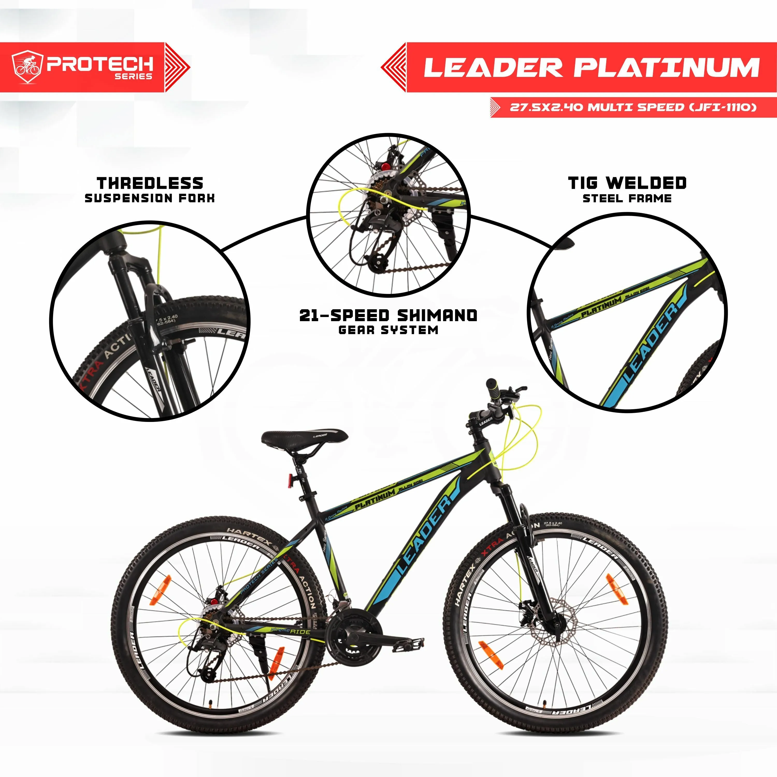 Platinum 27.5t [21-speed] Alloy Mtb Cycle With Front Suspension And Dual Disc 27.5 T  (21 Gear | Black)