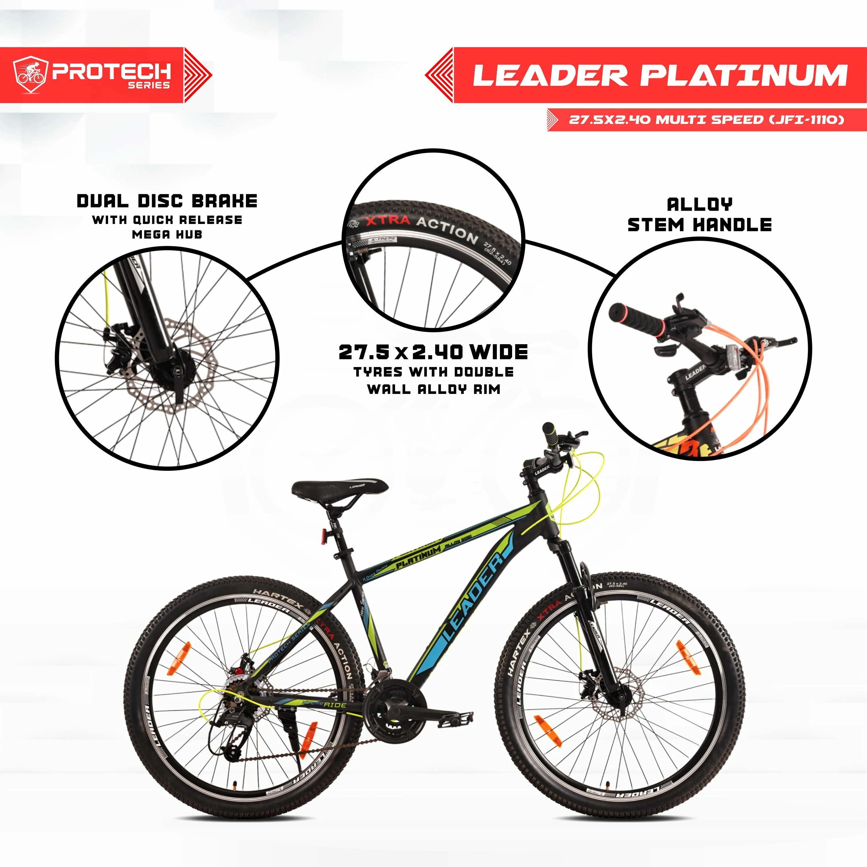 Platinum 27.5t [21-speed] Alloy Mtb Cycle With Front Suspension And Dual Disc 27.5 T  (21 Gear | Black)