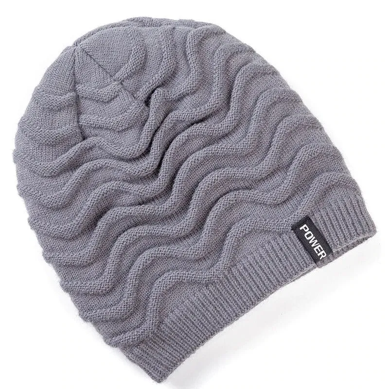 POWER Label Winter Wave Design Fur Lined Warm Ski Beanie Outdoor Knitted Woolen Warm Winter Cap