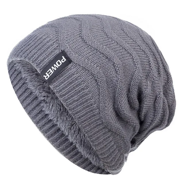 POWER Label Winter Wave Design Fur Lined Warm Ski Beanie Outdoor Knitted Woolen Warm Winter Cap