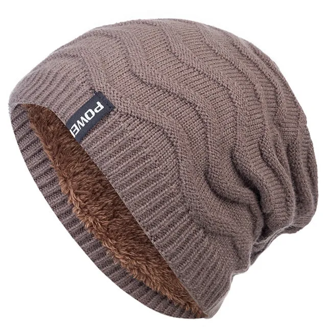 POWER Label Winter Wave Design Fur Lined Warm Ski Beanie Outdoor Knitted Woolen Warm Winter Cap