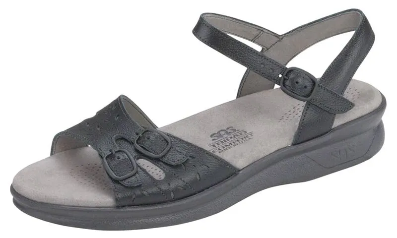 SAS Women's Duo Quarter Black Strap Sandal-DUO020-Made in USA-Brandy's Shoes