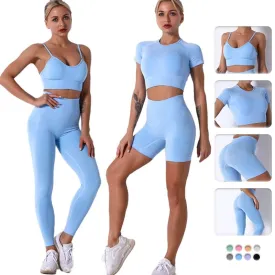 Seamless Yoga Set Sports Bra Sexy Crop Top Leggings Tracksuit Gym 2 Piece Set Active Wear Workout Fitness Clothes Women Outfits