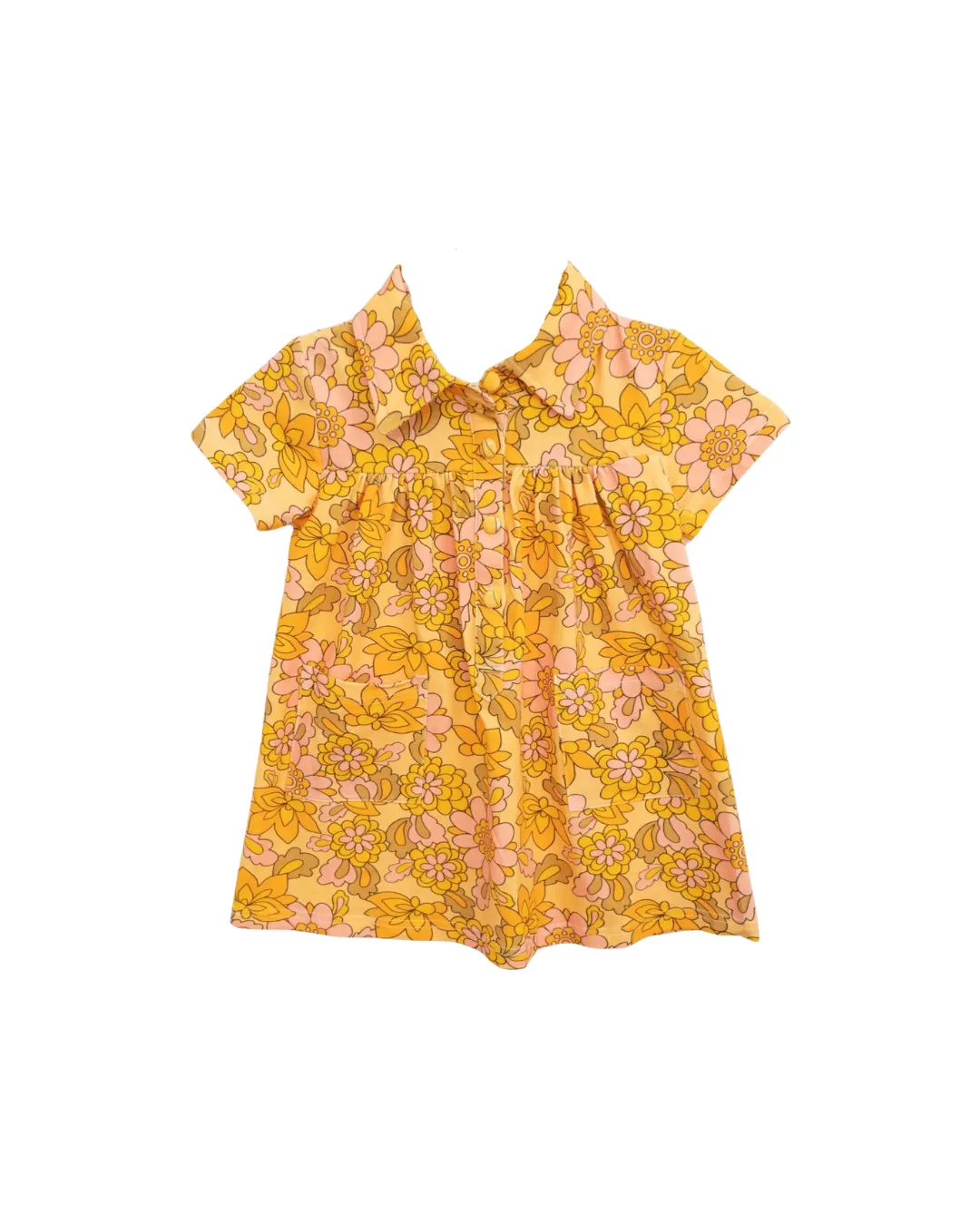 Seventies Retro Floral Collar Dress Yellow