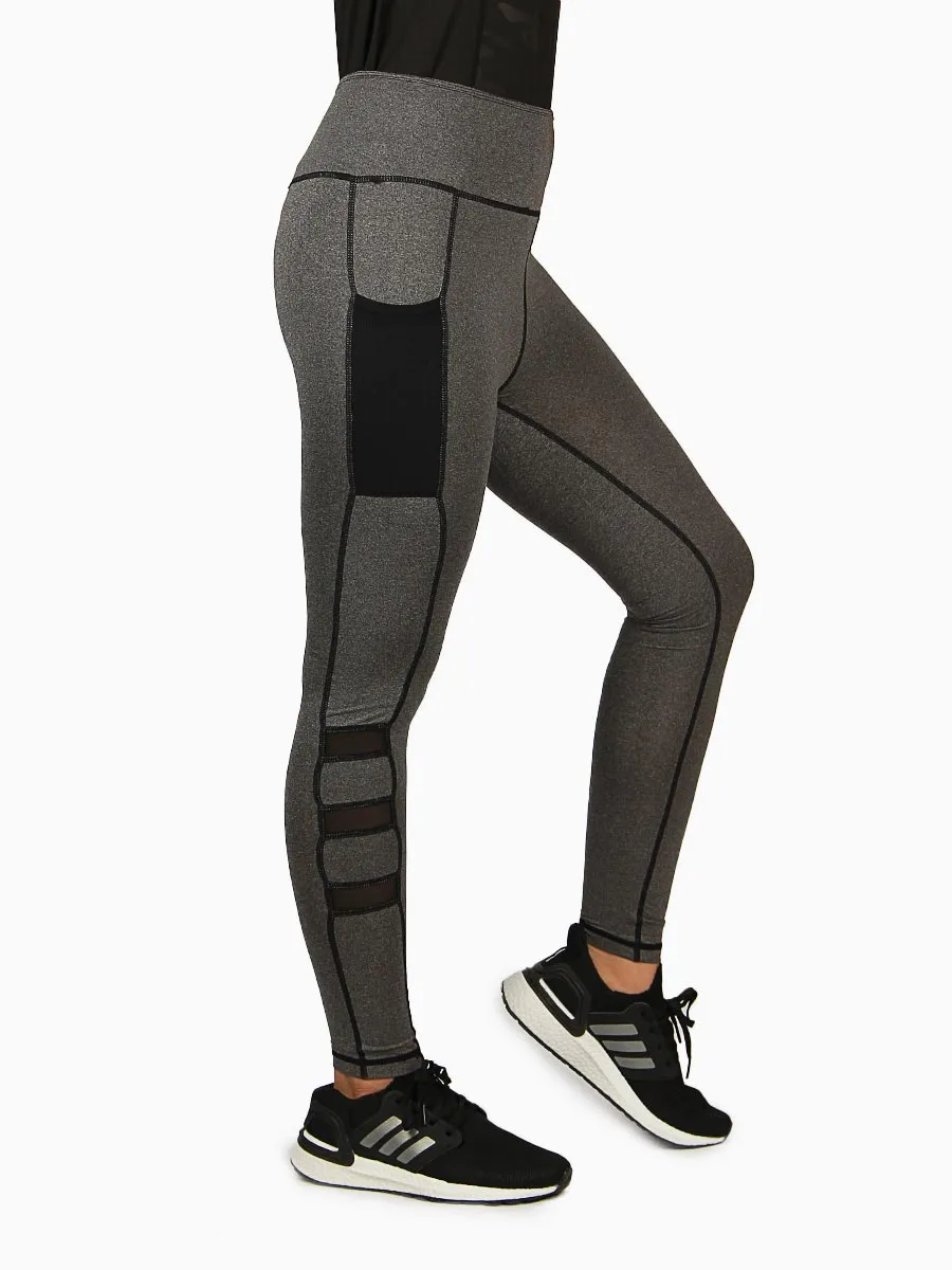 Solid Side Mesh - Compression Tights - 372 - Grey