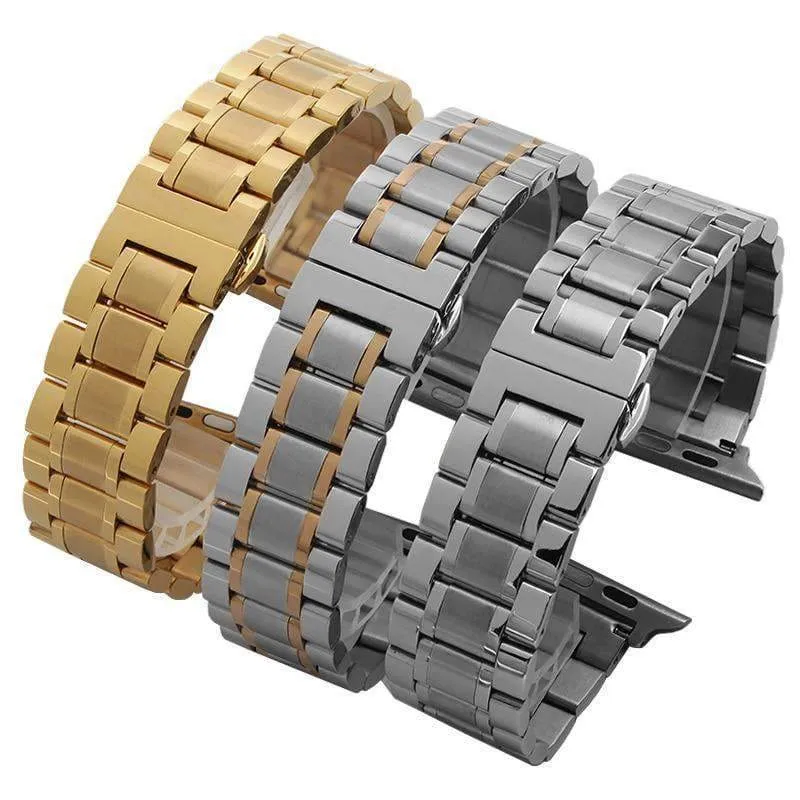 Stainless Steel Watchbands Black Gold Bracelet w/ Adapter Series 7 6 5