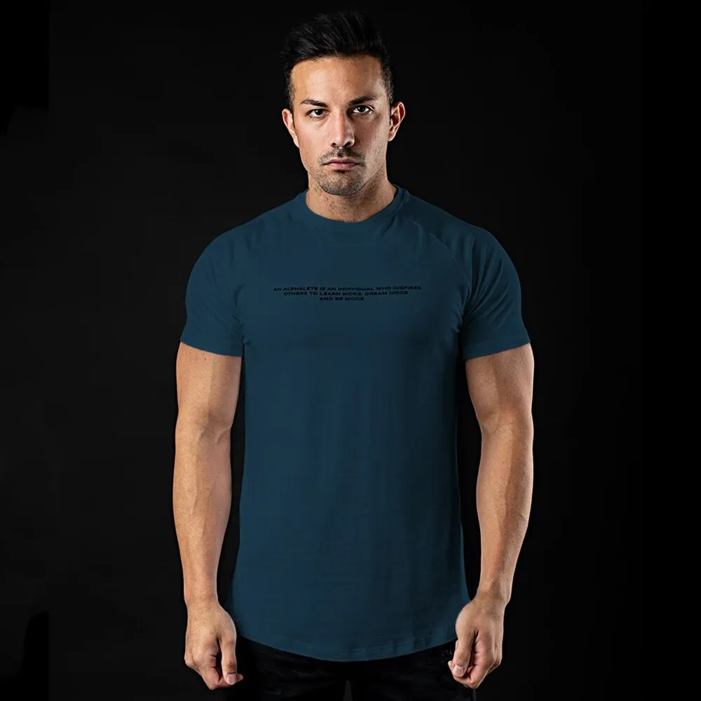 Summer Casual Fashion Skinny T-shirt Men Cotton Short Sleeve Male Gym Fitness Bodybuilding Sports Tees Tops Training Clothing