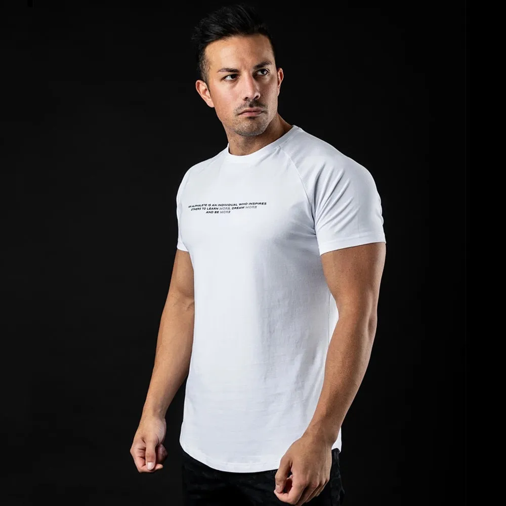 Summer Casual Fashion Skinny T-shirt Men Cotton Short Sleeve Male Gym Fitness Bodybuilding Sports Tees Tops Training Clothing