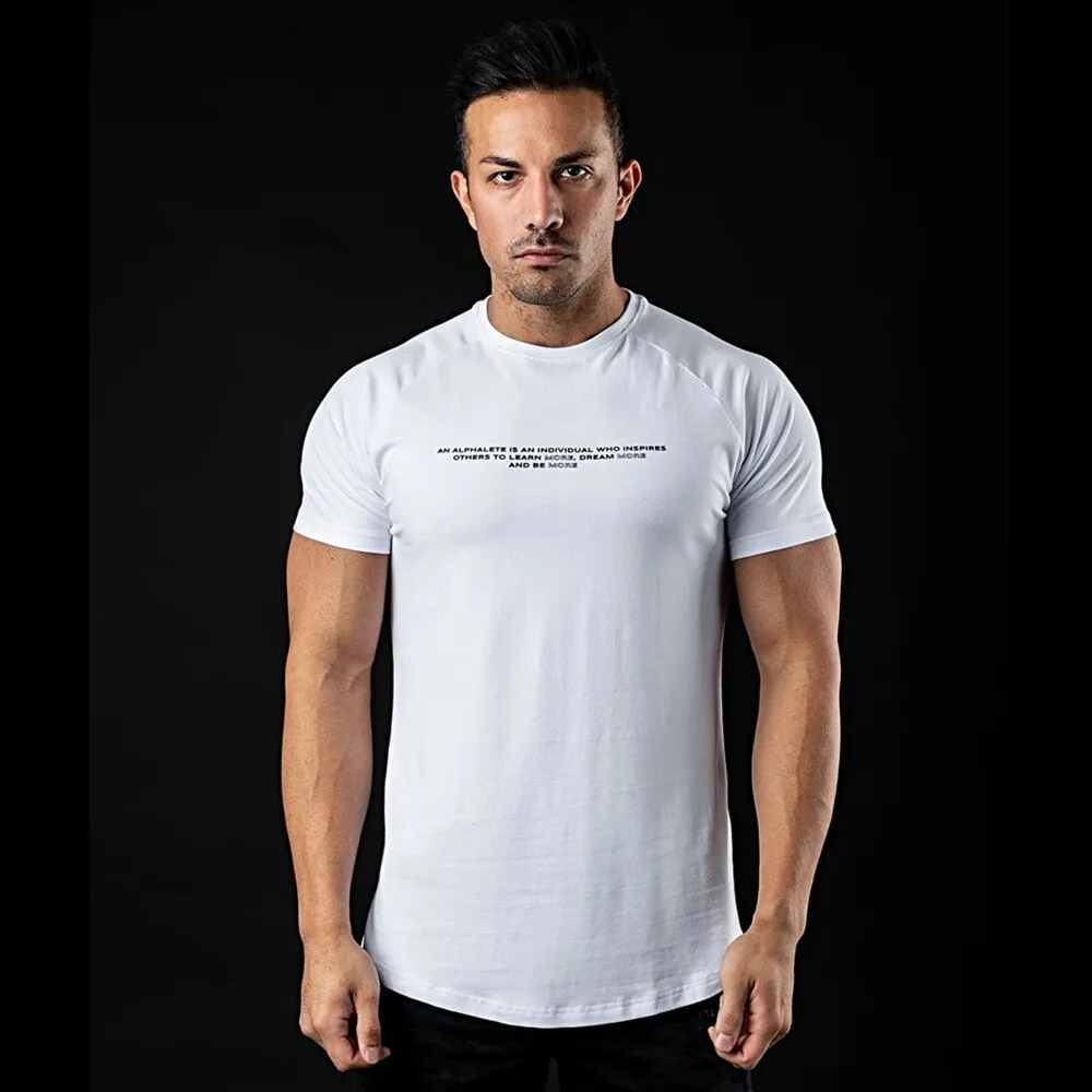 Summer Casual Fashion Skinny T-shirt Men Cotton Short Sleeve Male Gym Fitness Bodybuilding Sports Tees Tops Training Clothing