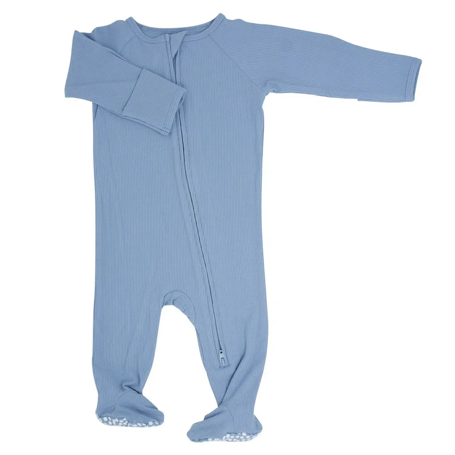 Sweet Bamboo - Ribbed Zipper Footie - Blue Fog