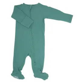 Sweet Bamboo - Ribbed Zipper Footie - Malachite Green