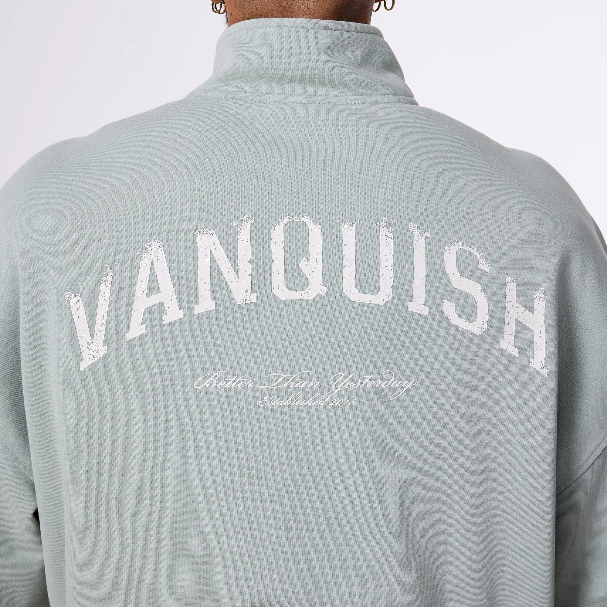 Vanquish Better Than Yesterday Washed Green Quarter Zip Sweater