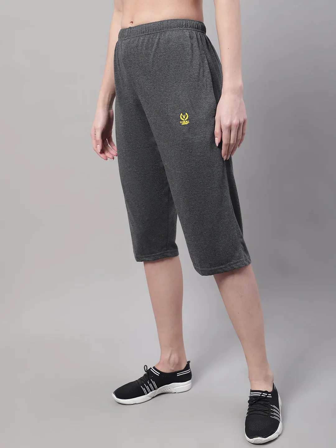 Vimal Jonney Anthracite Regular fit Cotton Capri for Women