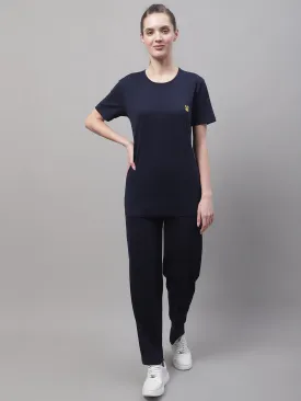 Vimal Jonney Navy Blue Cotton Solid Co-ord Set Tracksuit For Women