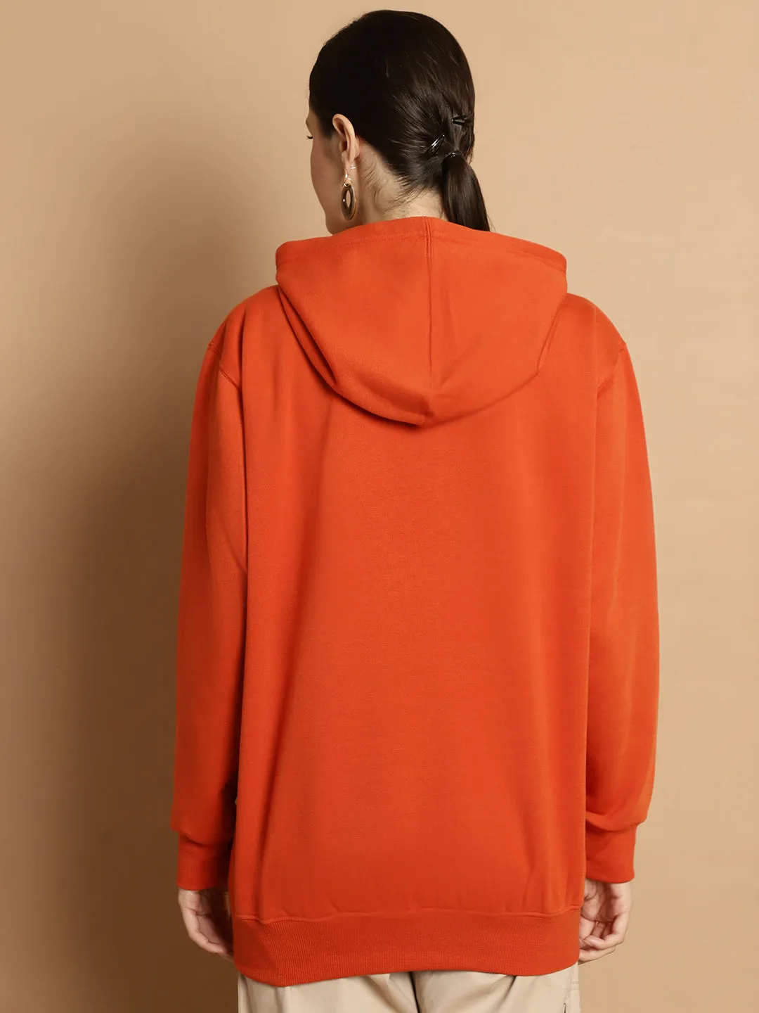 Vimal Jonney Rust Solid Hooded Cotton Fleece Sweatshirt for Women