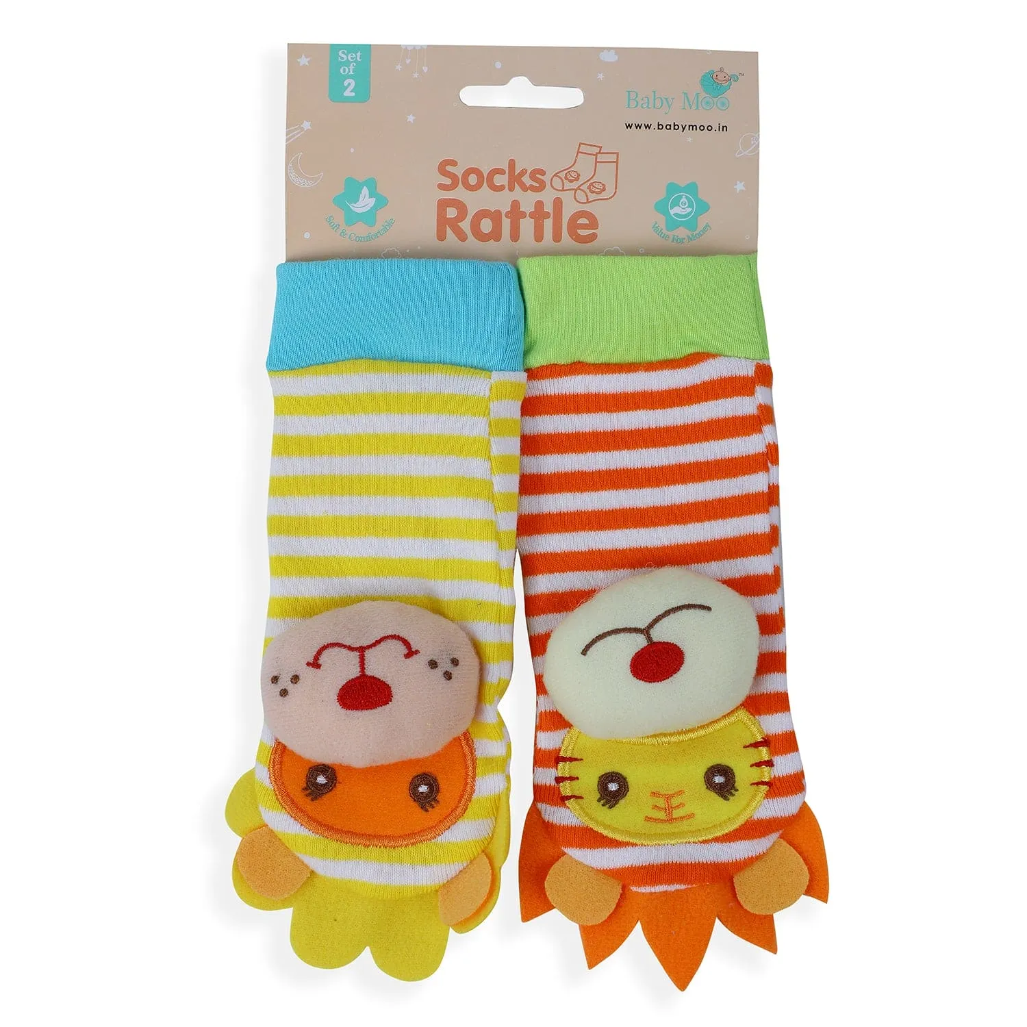 Wild Cats Yellow And Orange Set of 2 Socks Rattle