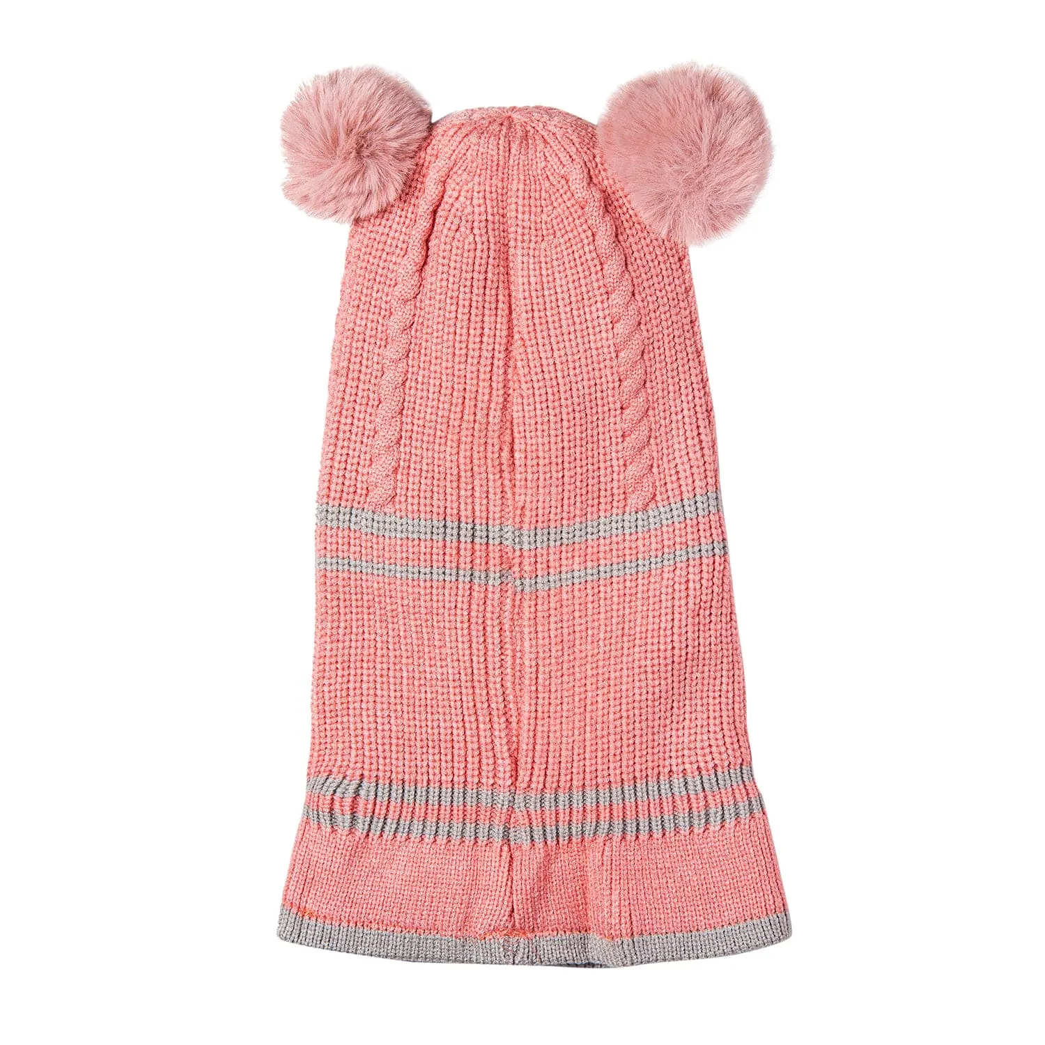 Winter Monkey Cap Woollen Hat Pom Pom Pink