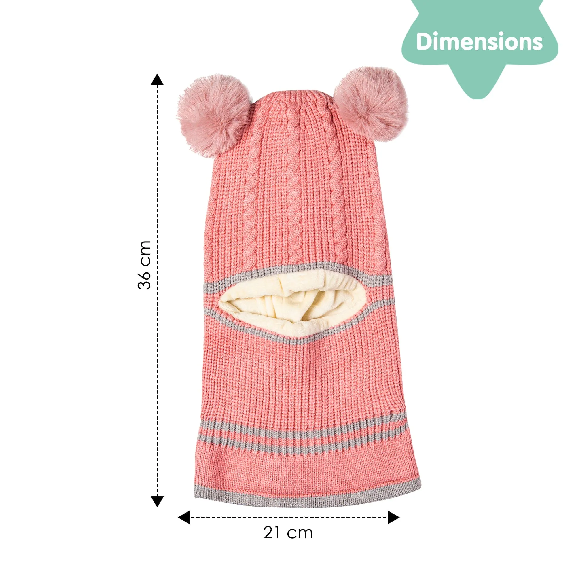 Winter Monkey Cap Woollen Hat Pom Pom Pink