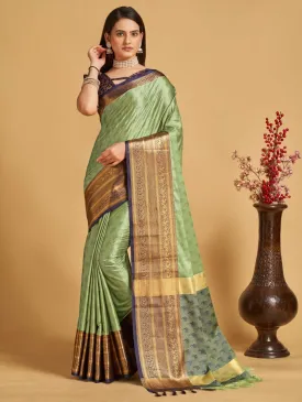 Women Party Wear Designer Sea Green Colour Banarasi Silk Saree Collection