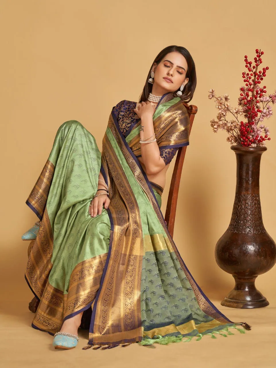 Women Party Wear Designer Sea Green Colour Banarasi Silk Saree Collection