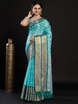 Women Party Wear Designer Sky Blue Colour Kanjivaram Silk Saree Collection