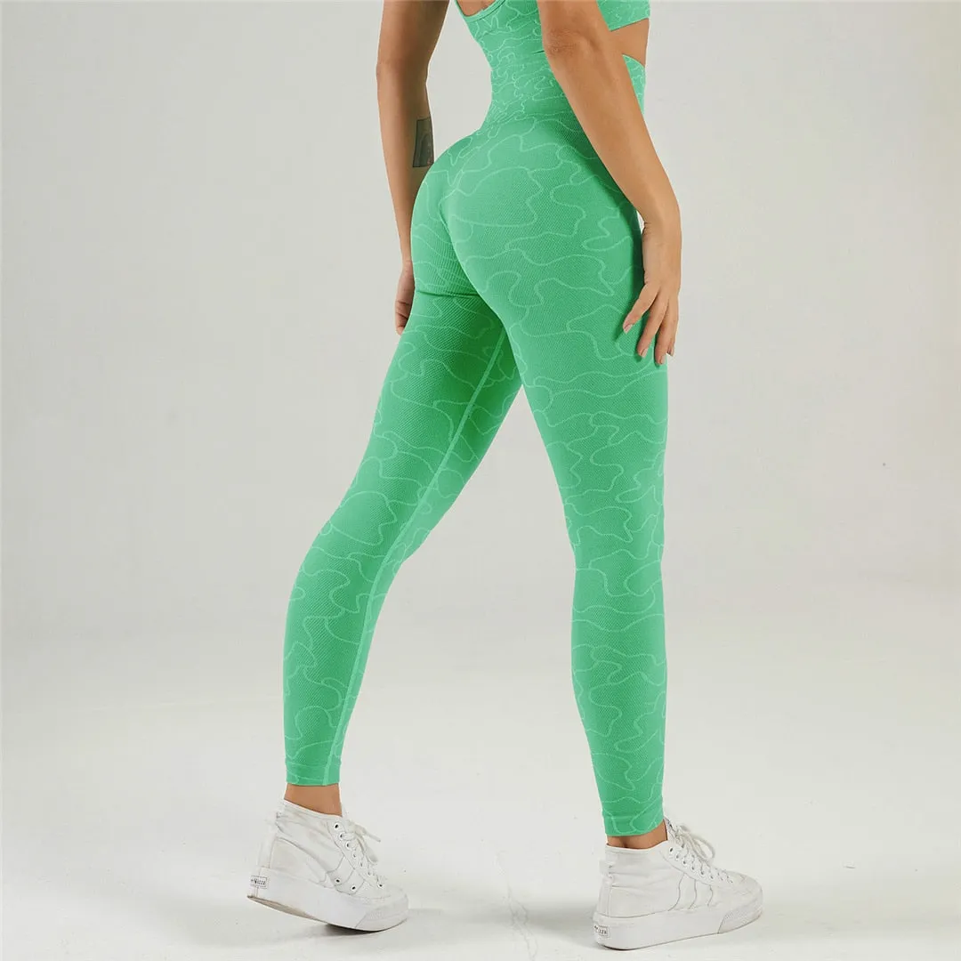 Women Sportswear Seamless Yoga Set Long Sleeve Yoga Tops High Waist Leggings Fitness Workout  Sports Clothes Gym Outfit A068TP