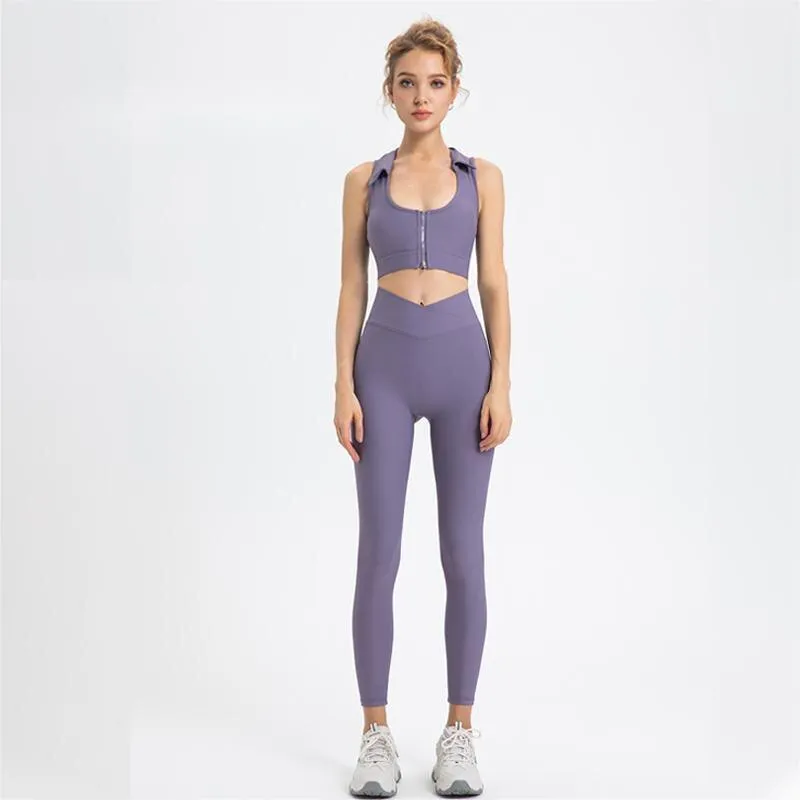 Yoga Sets Womens 2 Piece Sexy Cutout Zipper Crop Top Leggings Suits Fitness Sports Bra Shorts Gym Set Outfits Workout Clothes