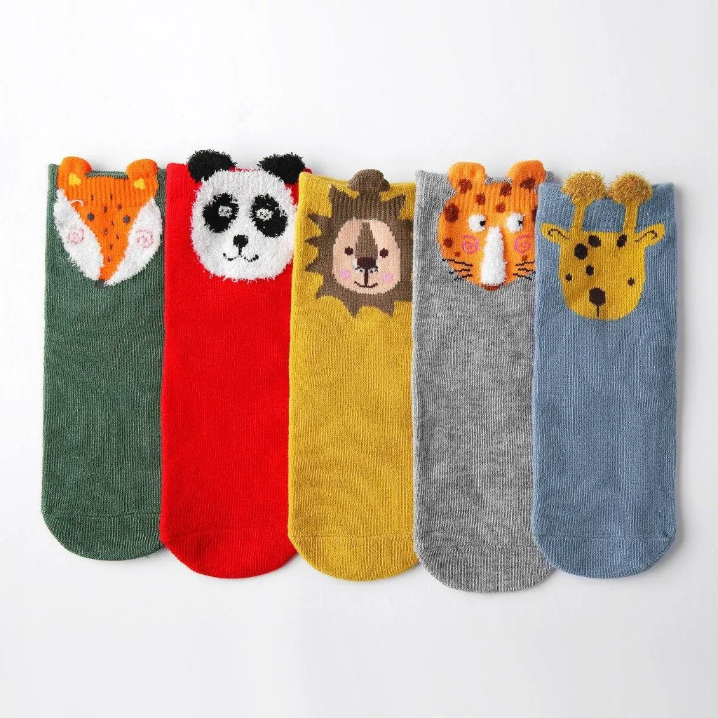 ZFSOCK Animals Safari Design Socks for Children, 5 Pairs