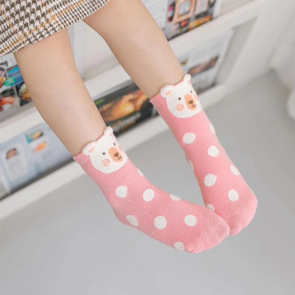 ZFSOCK Cute Animal Design Pink Socks for Girls, 5 Pairs